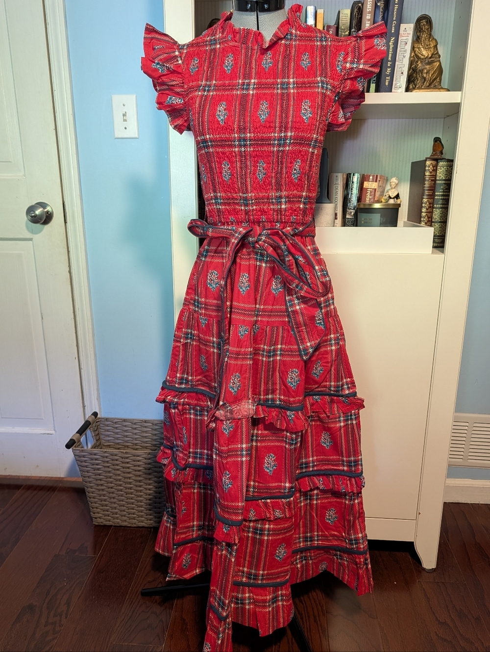 Printfresh Red Plaid Ruffled Maxi Dress